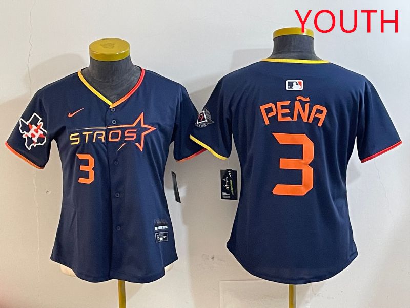 Youth Houston Astros 3 Pena Drak Blue Three generations Joint Name 2025 Nike MLB Jersey style 4108